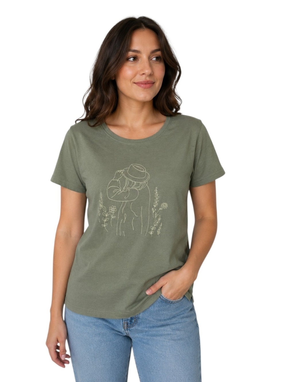 Beloved Woman Graphic Tee Size XL 100% Cotton Olive Green Casual Top